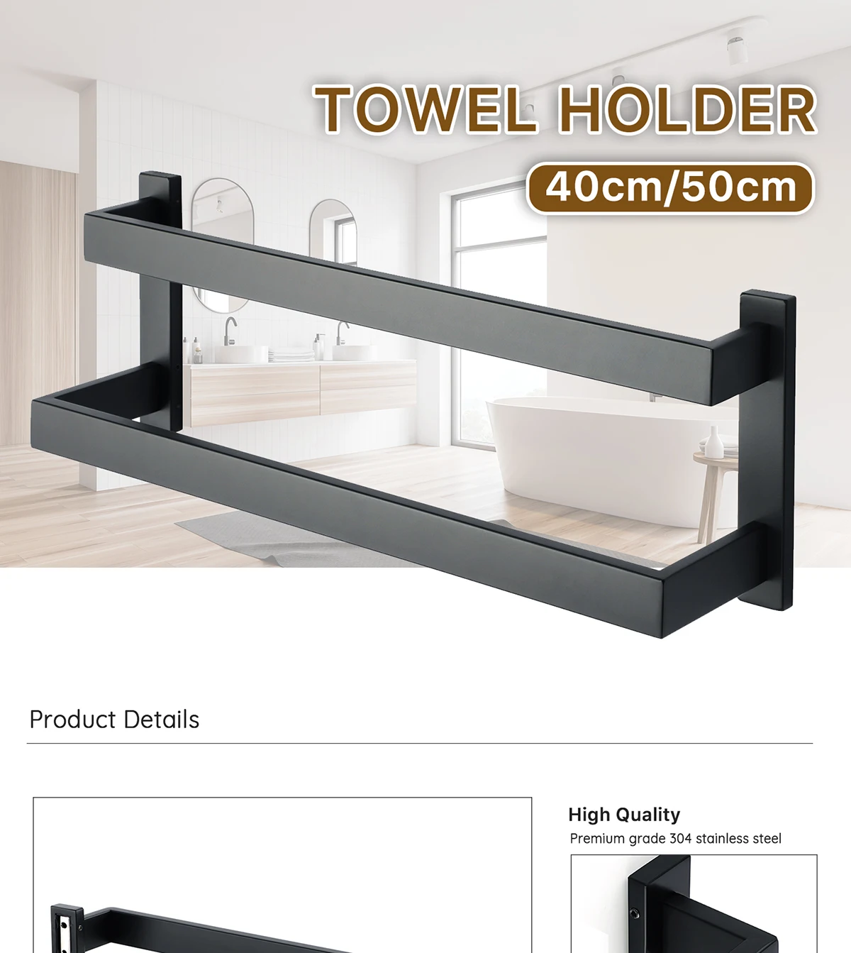 60 センチメートル タオル バー ラックステンレス ウォールマウント シングル