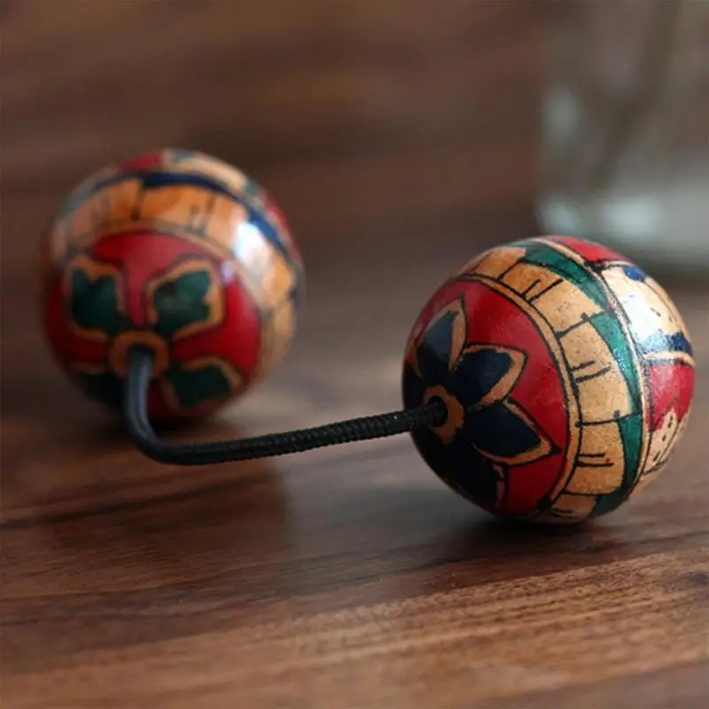 African Shaker Wood Double Ball Hand Percussion Instruments Hand-Painted Rhythmic Ball for Adults Teenagers Beginners