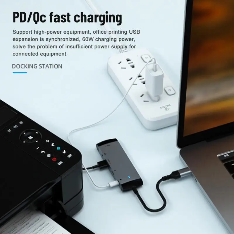 RYRA C타입 허브 USB 3.0 2.0, 맥북 노트북 노트북 컴퓨터용, 고속 충전 도킹 스테이션 어댑터, 오디오 3.5mm, 5 인 1, PD60W