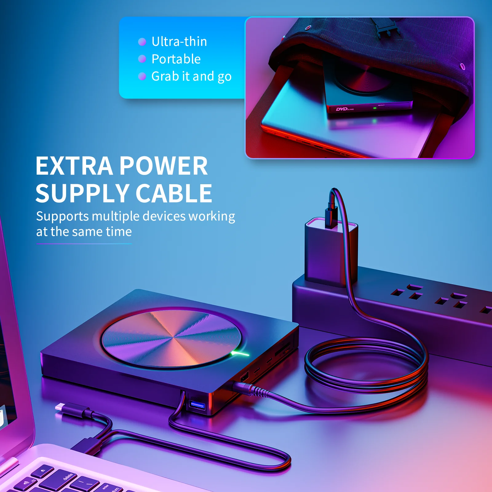 8 in 1 Portable External CD/DVD Player Reader Writer ROM ,CD Burner Disk Drive for Laptop Desktop Compatible Mac,Win 11/10/8/7