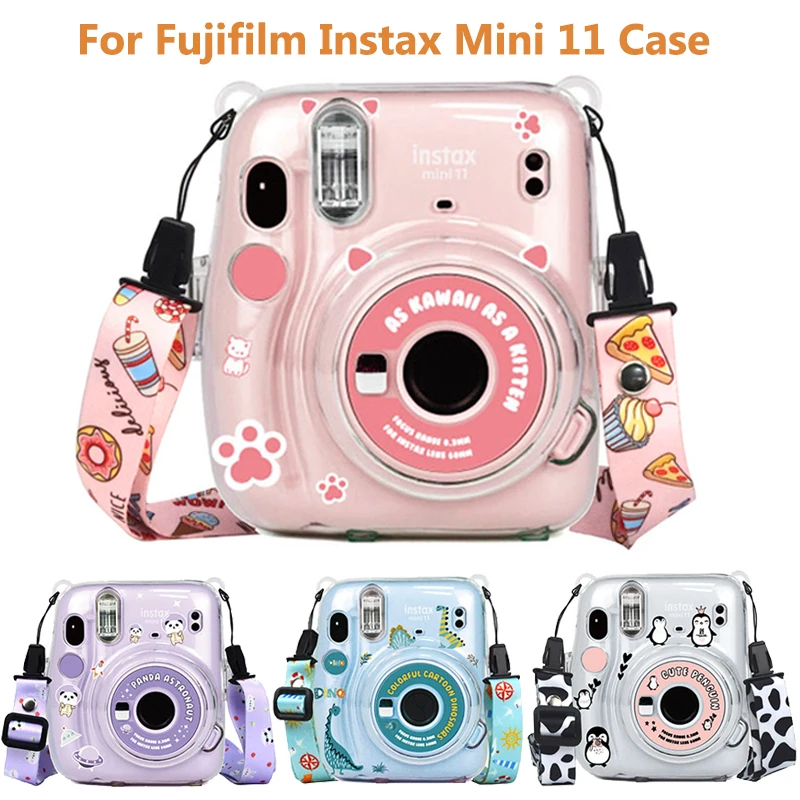 For Fujifilm Instax Mini 11 Transparent Camera Case Protective Carry Bag  Cover with Shoulder Strap Storage