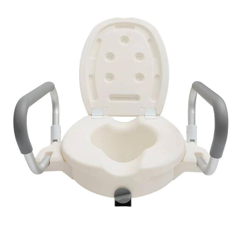 מעלה מושב טואלט לקשישים עם מכסה, מעלה קומוד לקשישים לחדר האמבטיה, עזרת בטיחות למניעת החלקה, ידיות בסיס ניתן להפוך