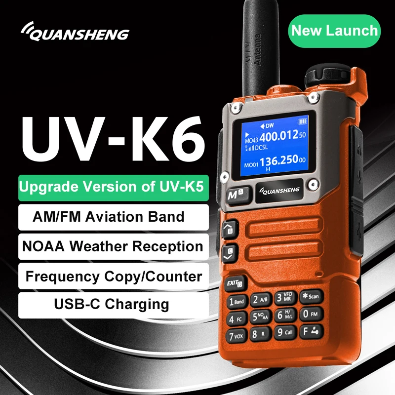 2PC UV-K6 Quansheng Walkie Talkie Orange Air Band UV-K58 TypeC UHF VHF 50-600MHz Full Band DTMF Wireless Frequency Two Way Radio 4