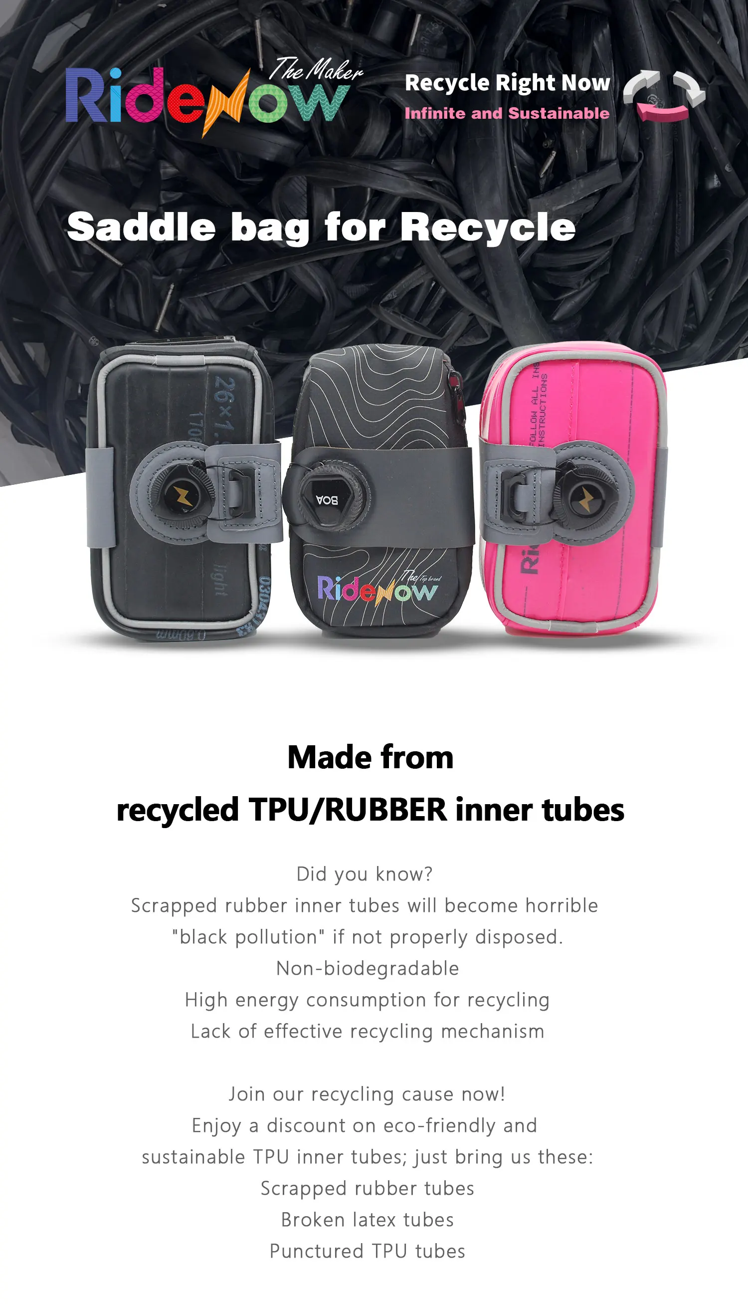 Description Picture 2 of itemRideNow Recycled-materials Bike Bag Tail Bag Mountain Road Bike Backseat Saddle Bag Quick Detachable Waterproof Cycling Storage