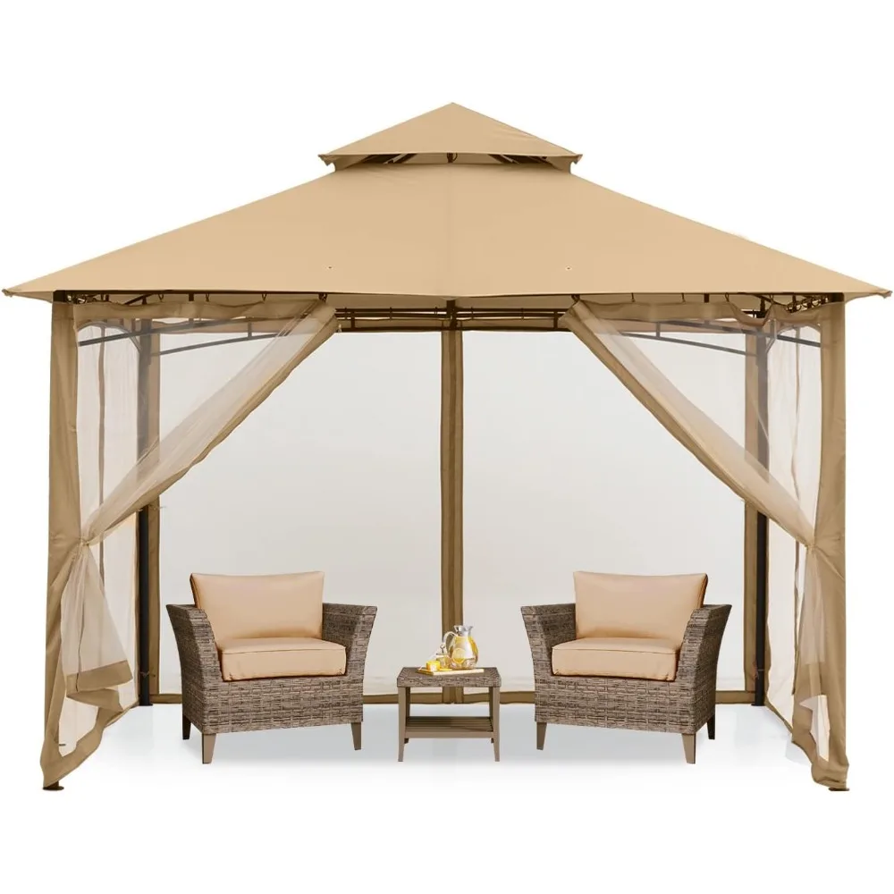

Outdoor Garden Gazebo for Patios with Stable Steel Frame and Netting Walls (8x8, Beige)