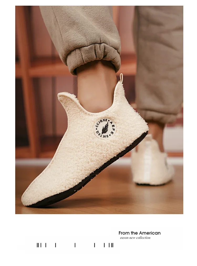YRZL Winter Slippers Men Indoor Slippers Non-slip Warm Women and Men Slipper Ankle Soft Shoes Comfortable Flat Home Cotton Shoes