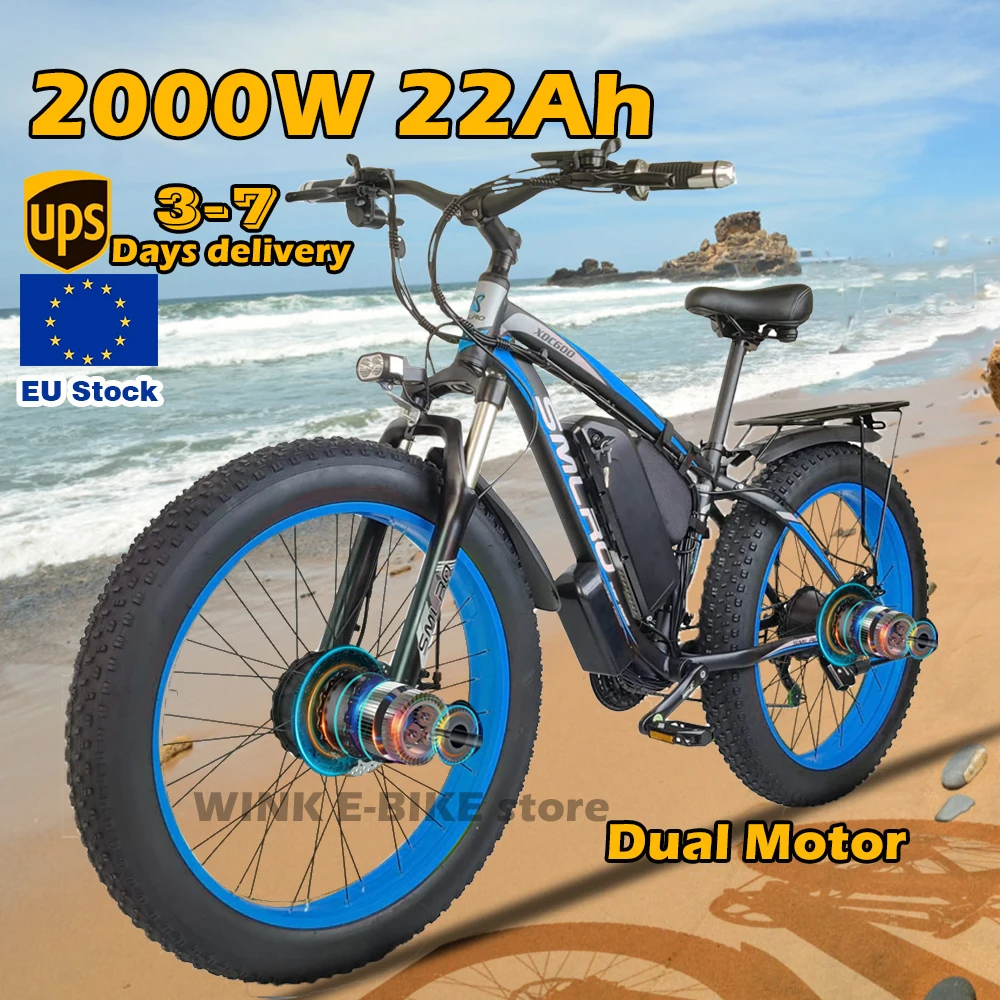 

EU Stock 26" Electric Bike 2000W Dual Motor 48V 22Ah Lithium-ion Battery Full Suspension E-Mountain Bike Unisex for Men Women