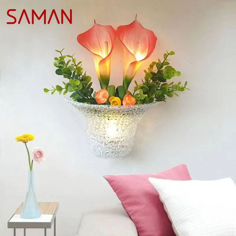 

SAMAN Contemporary Flower wall Lamps Romantic Pastoral Decorative For Living Room Corridor Bed Room Decoration Light