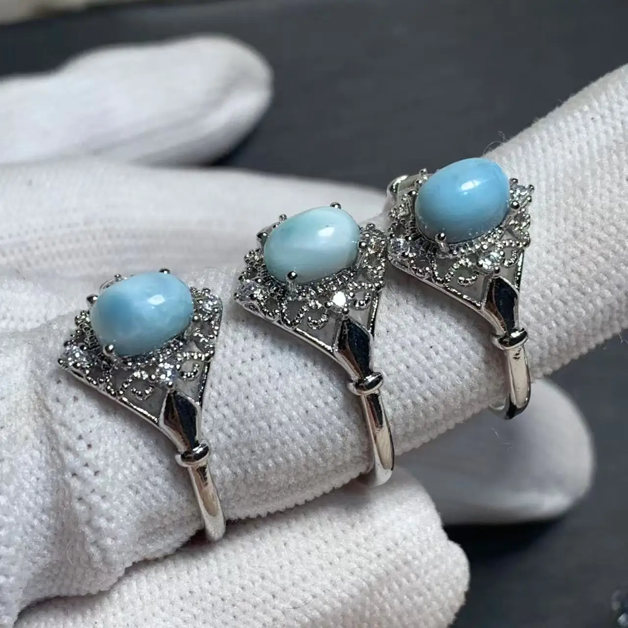 Authentic Natural Larimar Ring Adjustable Female Heart ring Jewelry for Women Gift Wholesale High Quality Vintage Fine