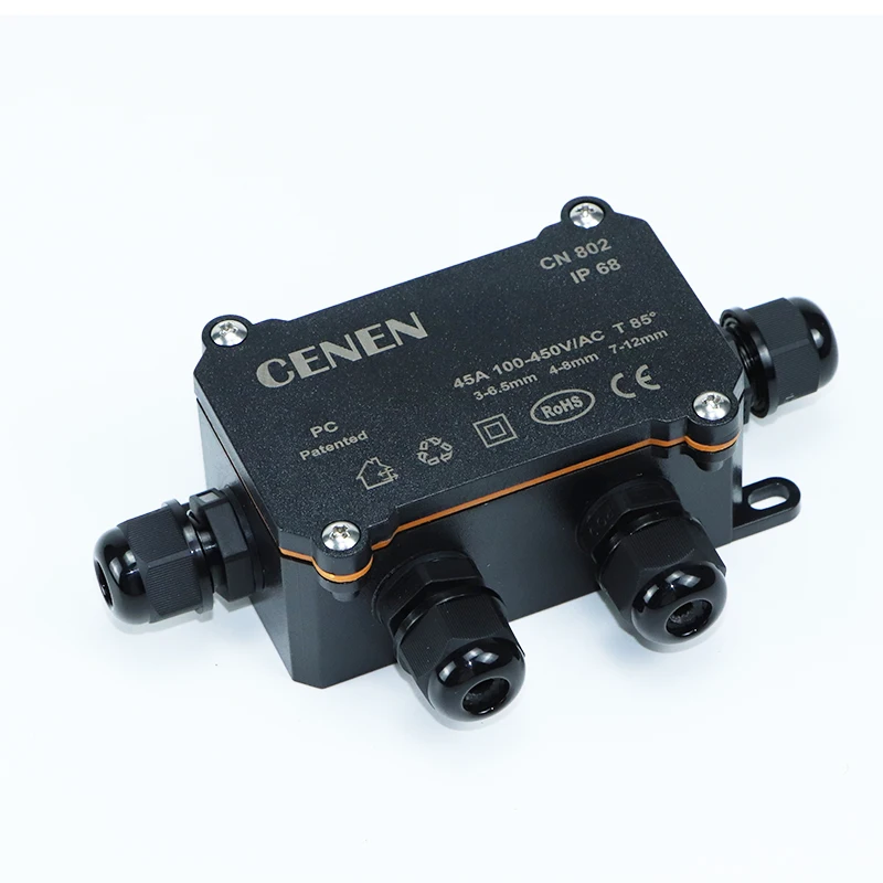 Electrical Junction Box Plastic Waterproof Black PC flame-retardant Electrical Instrument Outdoor Rainproof IP68/2/3/6holes