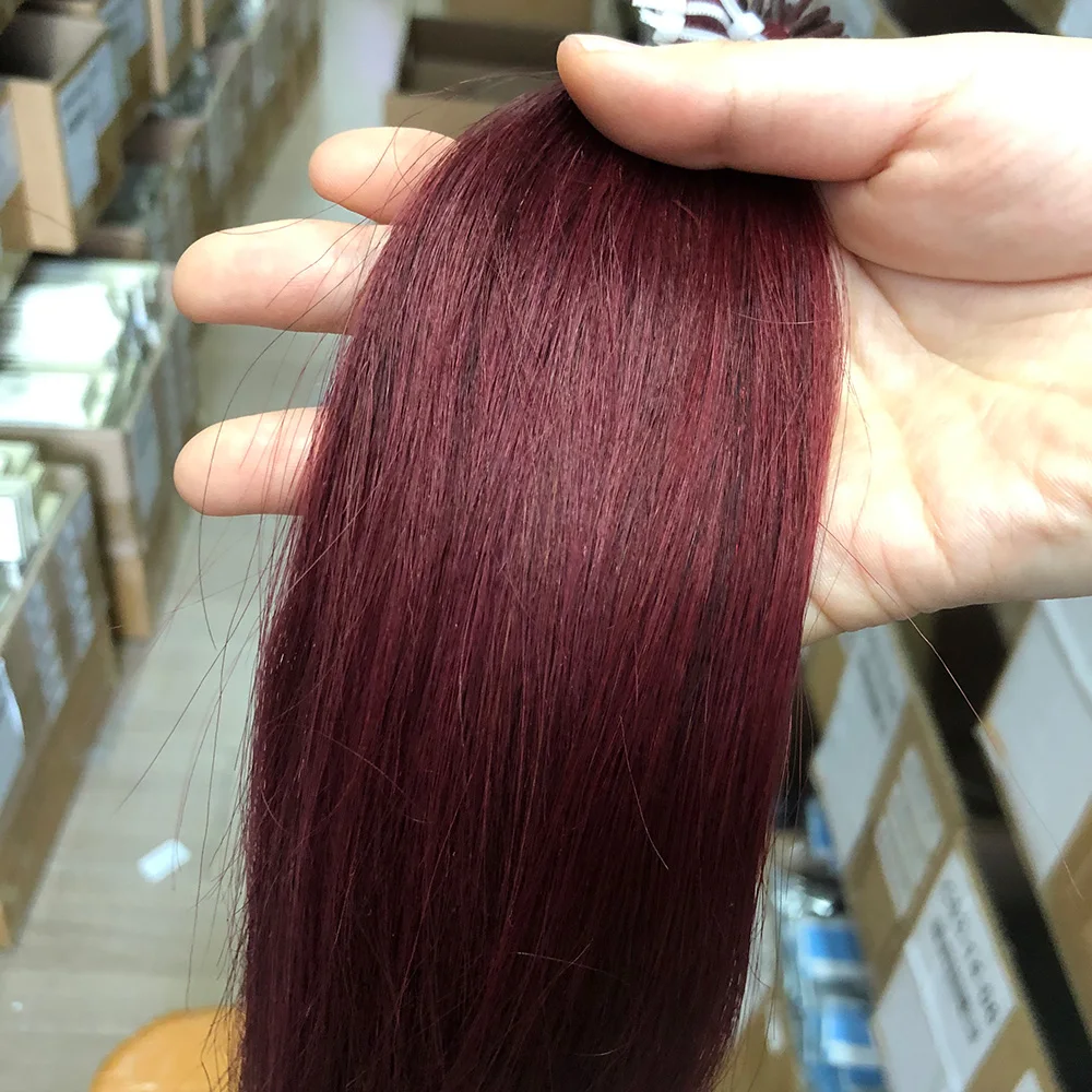 Burgundy I Tip Microlink Hair Extensions Real Human Hair 50strand Capsule Keratin Natural Fusion Micro Ring Human Extension