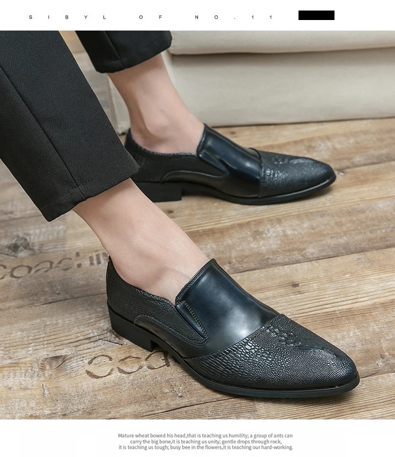 Luxus Krokodil Muster Männer Business Loafer Große Größe Mode Leder Komfortable Designer Hochzeit Sozialen Formale Plattform Schuhe – Detail 14