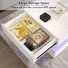 LED Coffee Table with 2 Storage Drawers, Modern High Gloss White Coffee Table w/20 Colors LED Lights, 2 Tiers Rectangle Center T 4