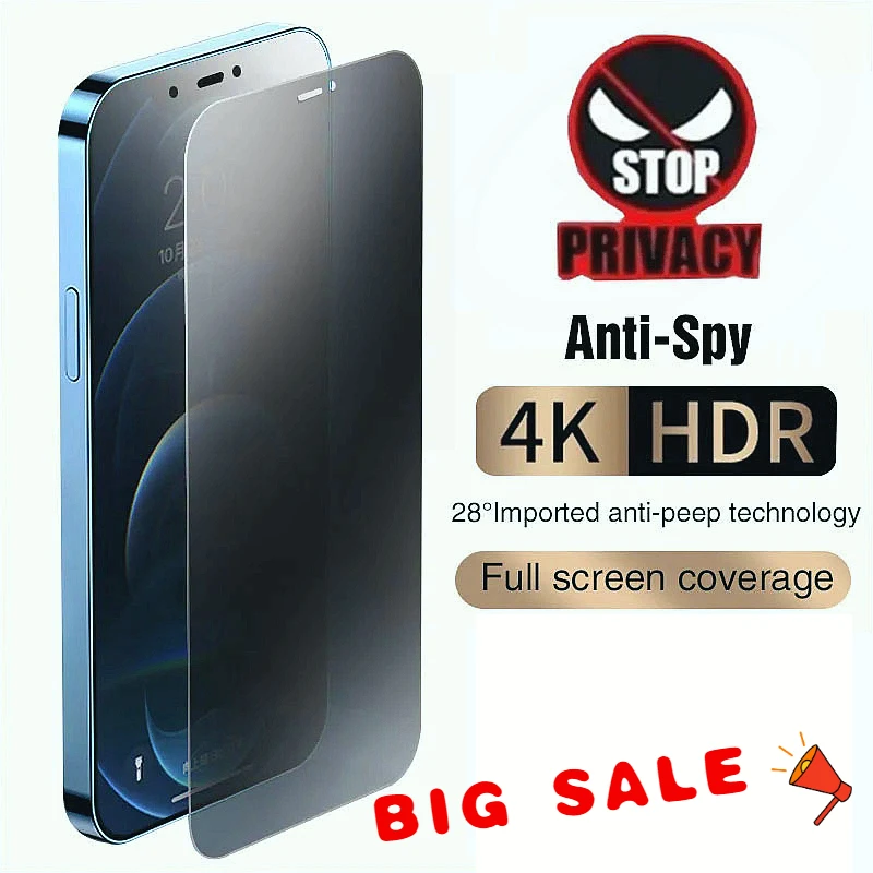 

3PCS Privacy Screen Protector For iPhone 14 13 12 PRO MAX Full Cover Anti-Spy Glass For iPhone 11 Pro XS MAX XR 7 8 Plus Private