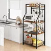 Kitchen Bakers Rack, Microwave Oven Stand with Large Wire Basket, Industrial Coffee Bar Station 4