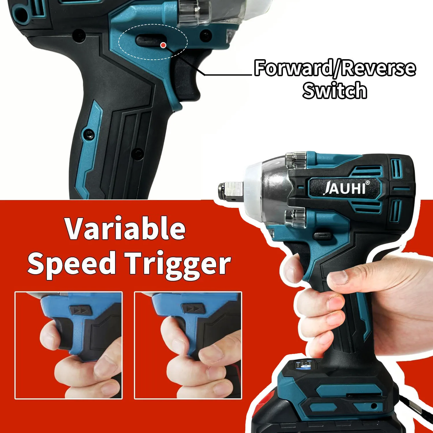 JAUHI 무선 전기 임팩트 렌치, 브러시리스 렌치, 5200rpm, 1/2 인치 스크루 드라이버, 마키타 18V 배터리 전동 공구, 520N.m