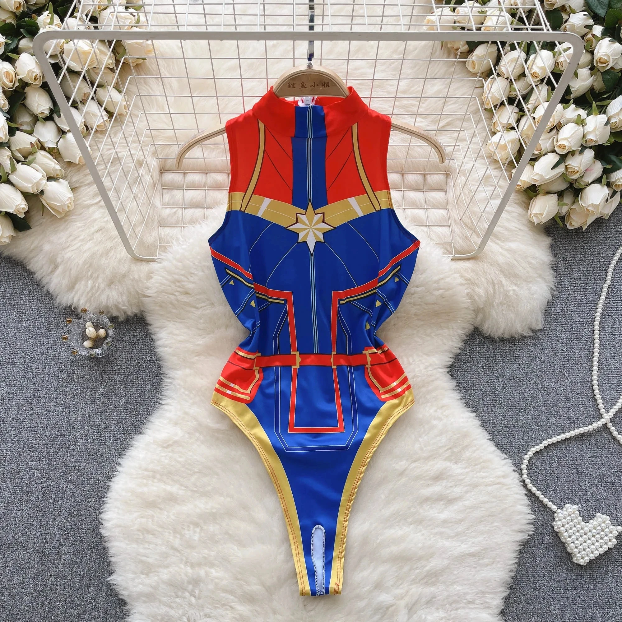 Vest Sexy Cosplay Jumpsuit Open Crotch Bodysuits Cute Skinny Swimsuits Print Playsuits Erotic Lingerie For Women Clothes Trend