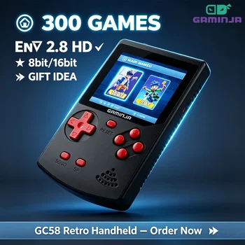 Console di gioco portatile GAMINJA 300 giochi classici 8bit/16bit Schermo HD da 2,8 pollici Mini console di gioco retrò Regalo per la nostalgia