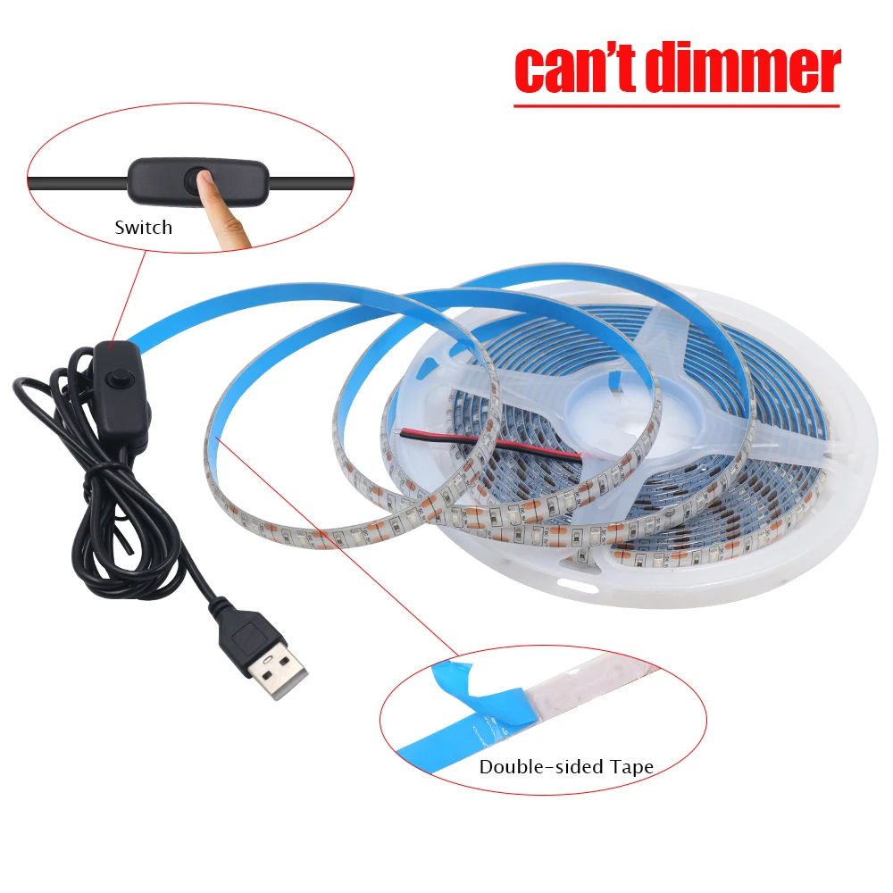5V USB Led Strip Light 1M 2M 3M 4M 5M White/Warm White IP21 IP65 Home Decoration Flexible Ribbon Tape Backlight