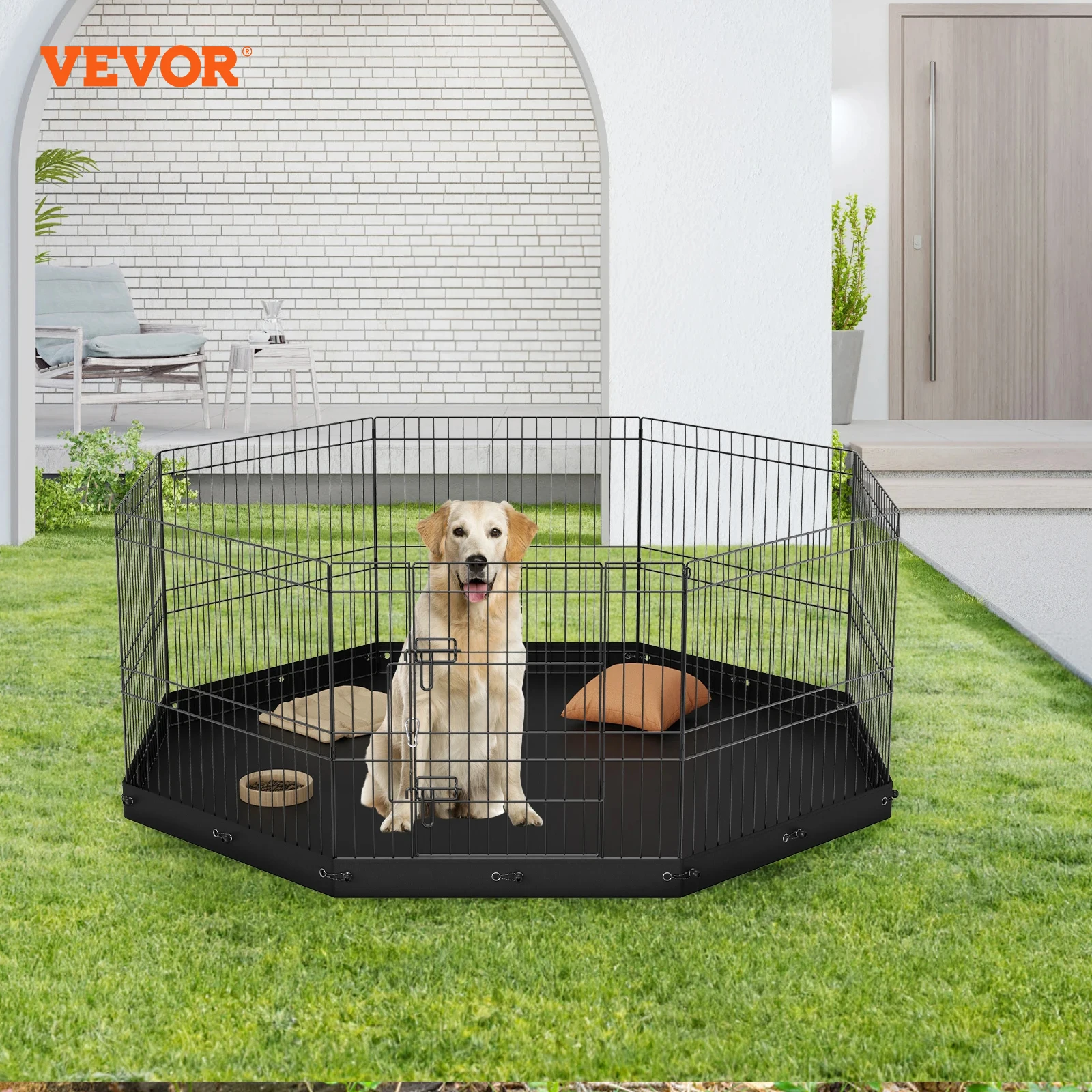 

VEVOR Dog Playpen Foldable Metal Dog Pen with Bottom Pad Pet Fence Puppy Crate Kennel for Indoor Outdoor Camping Yard Pets Pen