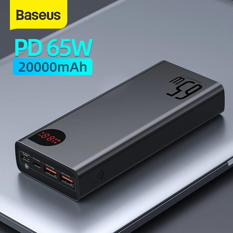 

Baseus PD 65W Power Bank Fast Charging External Battery Portable Charger 20000mAh PowerBank For iPhone Xiaomi MacBook