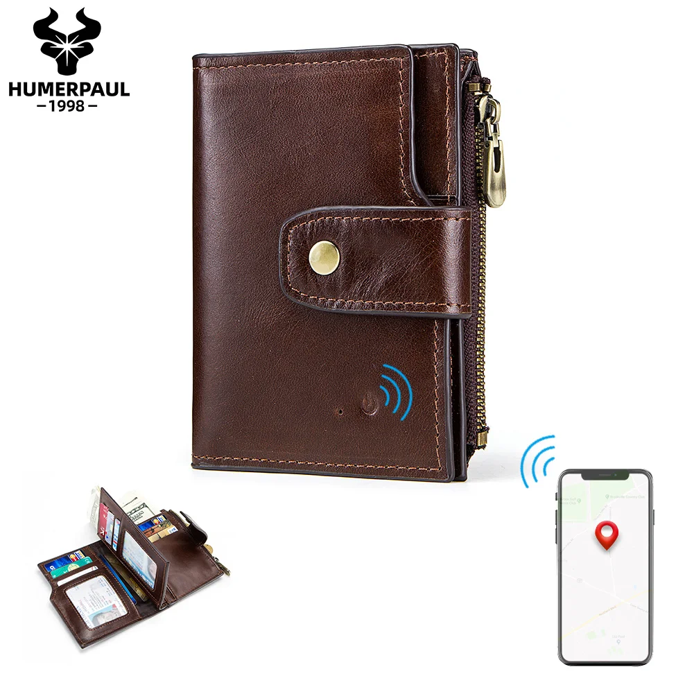 Genuine Leather Smart Wallet Tracker Anti-lost Men Card Holder Wallets Soft  Bluetooth-Compatible Male Luxury Clutch Money Bag