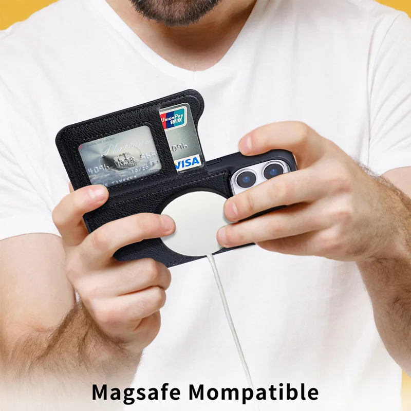 Magsafe Magnetic Flip Leather Wallet Phone Case with Card Holder