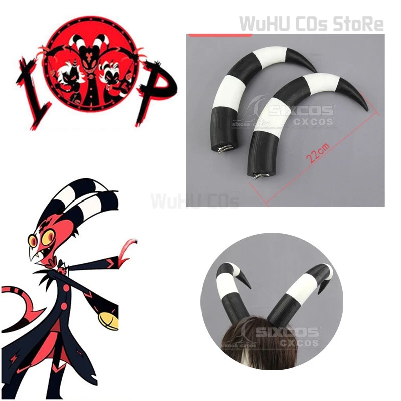 

Anime Helluva Cosplay Boss Blitzo Cosplay Blitzo Prop 22cm Balck White Horns Bend Blitzo Horns Women Men Halloween Cosplay Prop