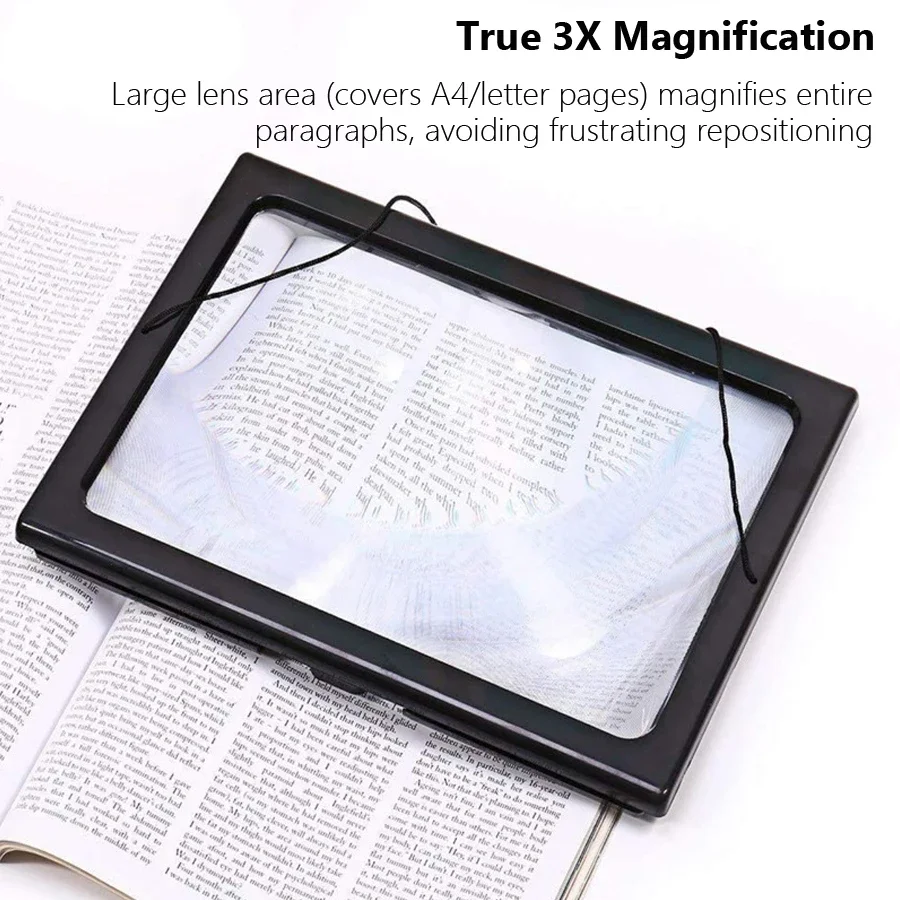 A4 Reading Magnifier 3X Large Full Page Foldable Desktop Magnifying Glass with LED Lights for Seniors Low Vision Book Reading