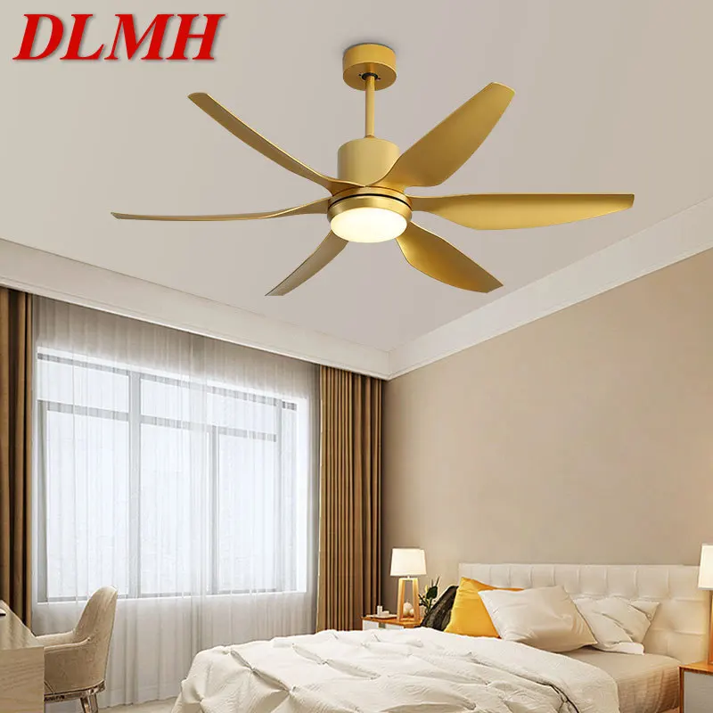 

DLMH American Ceiling Fan Light Contemporary Creative LED Lamp Gold With Remote Control for Home Living Room Bedroom Decor