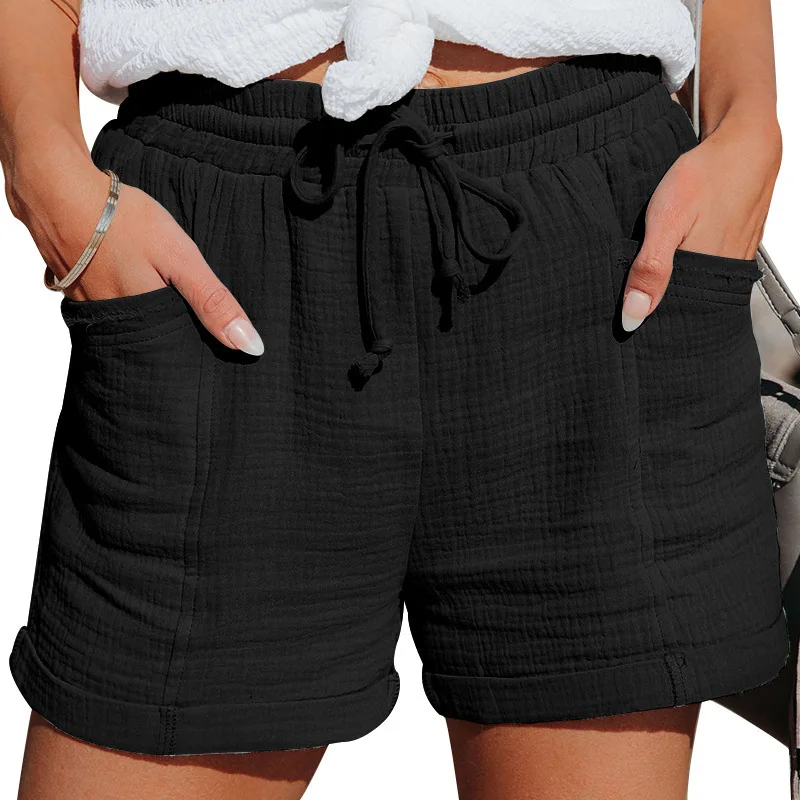 

Women's Shorts 2023 Summer New High Waist Lacing Fashion Loose Wide Leg Casual Shorts Female