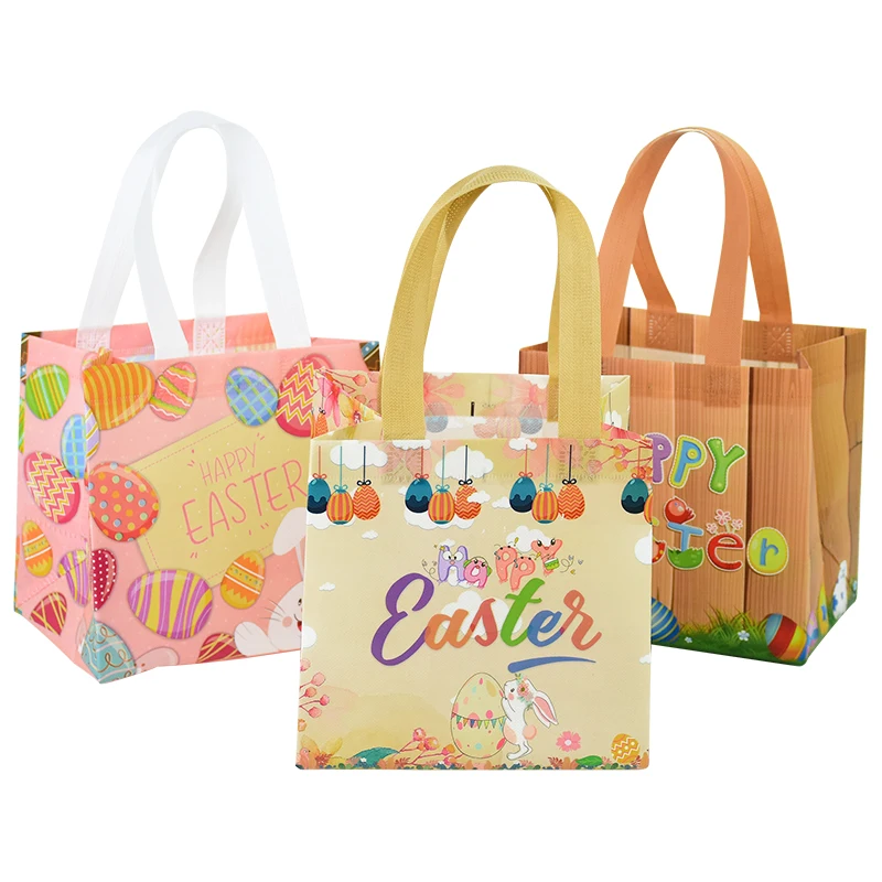 6Pcs Happy Easter Gift Bag Nonwoven Fabric Rabbit Eggs Cookies Candy Packaging Bag Kids Favors Easter Party Decoration Supplies
