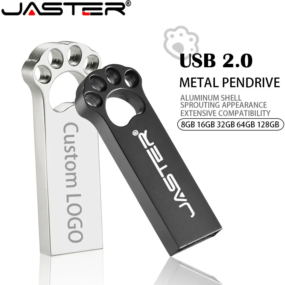 Usb 2.0 flash drives 64gb pata de gato adorável oco para fora adaptadores de memória vara presente criativo metal à prova d32 água pen drive 32gb u disco