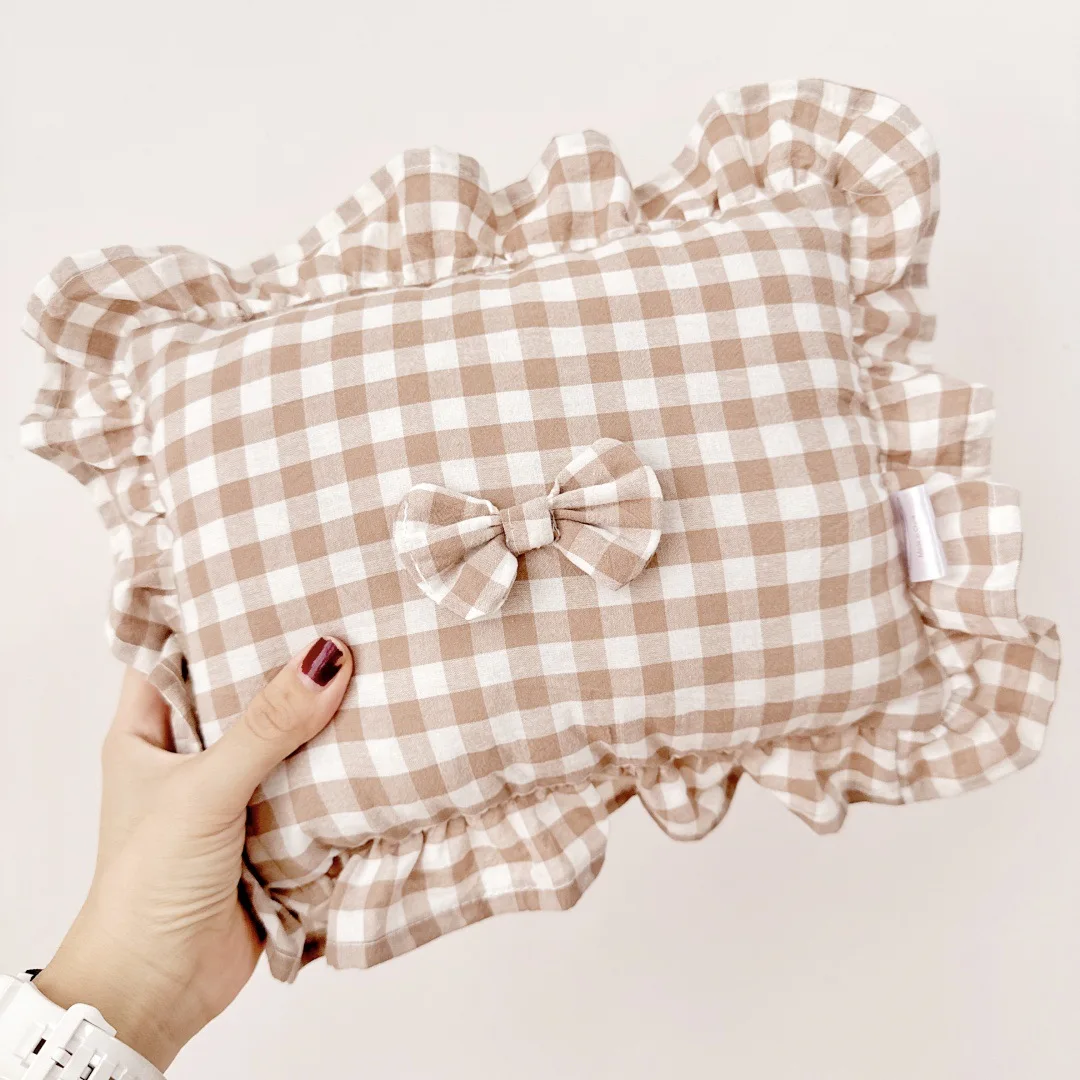 Fashion Baby Soothing Pillow with Bowknot Ruffles Cotton Breathable Soft Newborn Baby Pillow Comfortable Newborn Sleeping 4