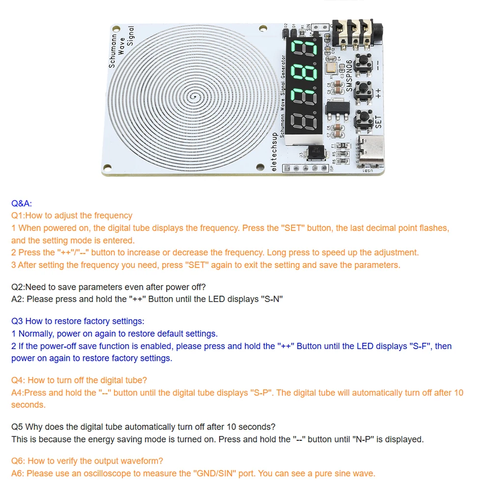 Adjustable Sine Wave Schumann Wave Generator with Green Display