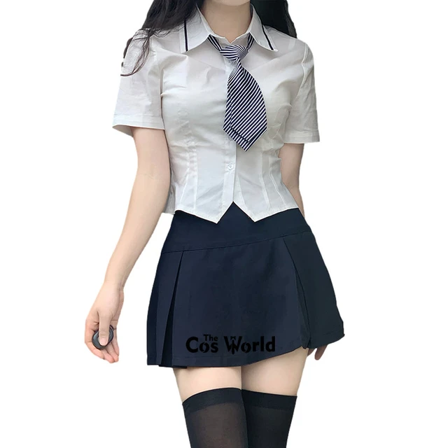 Conjunto de uniforme escolar japonês JK estudante, doce kawaii, vintage, meninas  bonitas, camisa azul marinho, mini saia plissada, verão - AliExpress