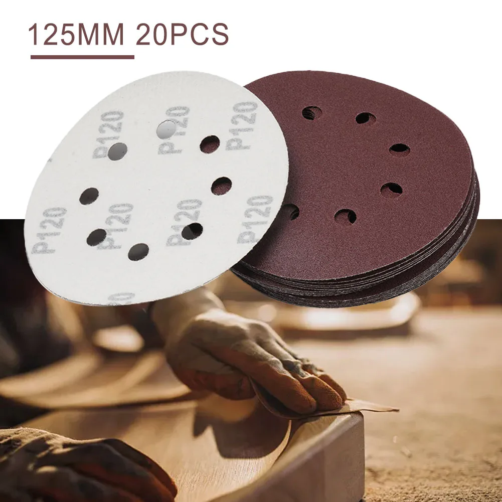 5 Inch 125mm Round Sandpaper 8 Hole Sanding Discs Hook and Loop Grit 40-2000 Rotary Tool Wood Jade Abrasive Polishing Tool 20pcs