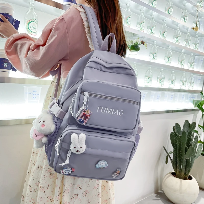 Cute Girl Travel Badge Pin Backpack Book Trendy Women School Bag Lady Kawaii College Backpack Fashion Female Laptop Student Bags