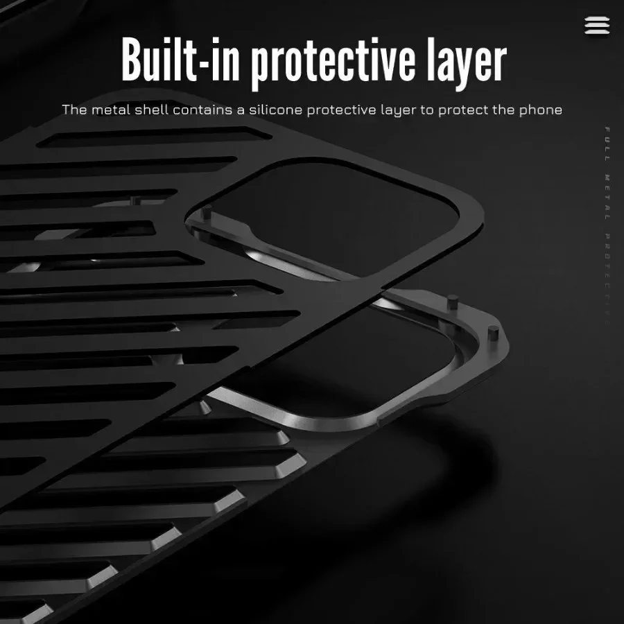 Heavy Duty Armor Aluminum Metal Case For iPhone 15 14 Plus 13 12 Pro Max Shockproof Hollow Heat Dissipation Cover Lens Protector