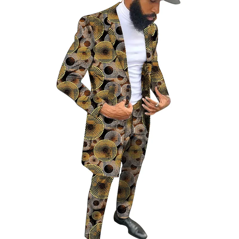 African Couture  Men's Suit Long Blazers With Trousers Male Nigerian Fashion Wedding/Party Wear Groom Outfits