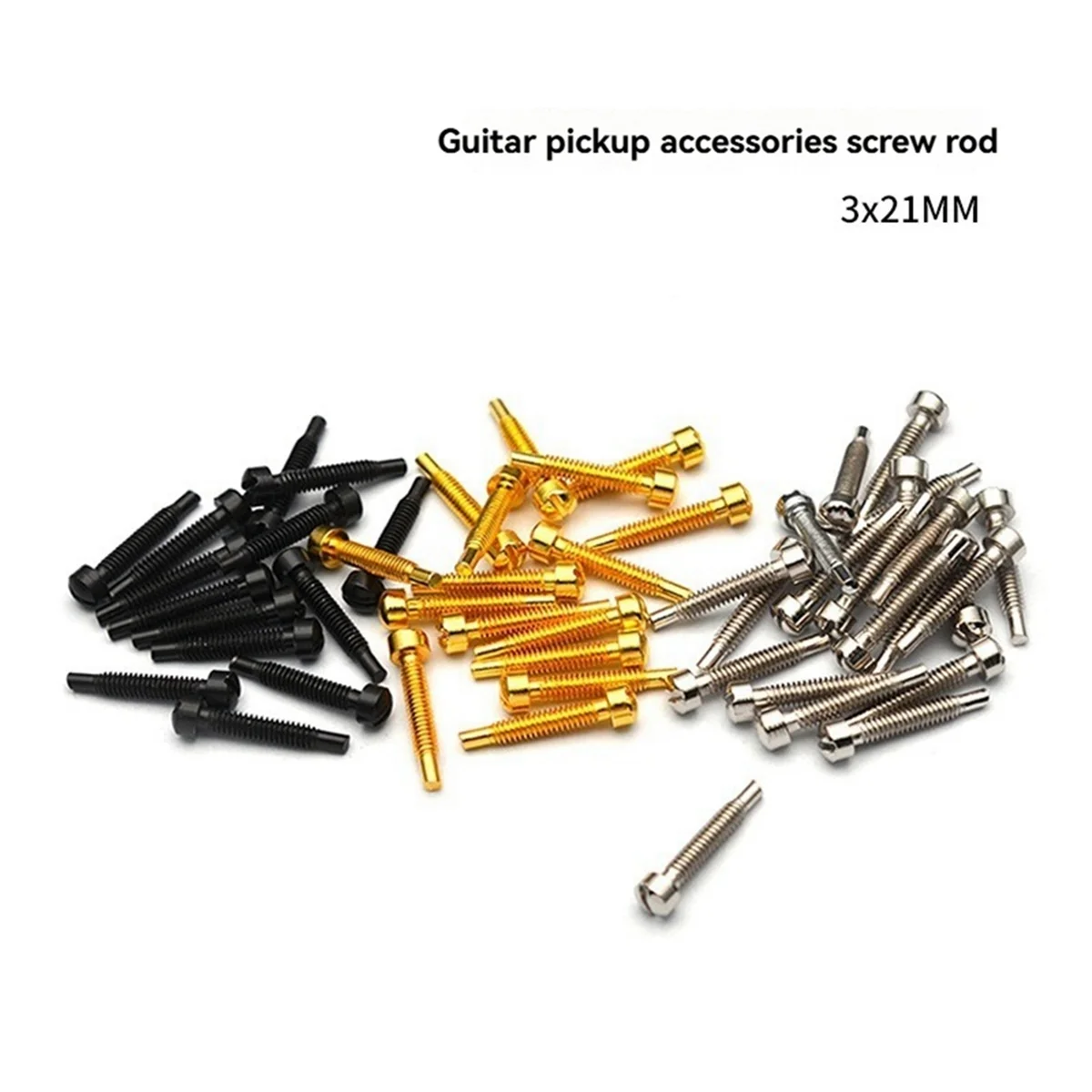 BAAU 50pcs Pickup Metal Pins-One Word-Closing 3x21MM/5.0MM (Diameter 3.0MM) Guitar Pickup Parts Screw Rods Silver