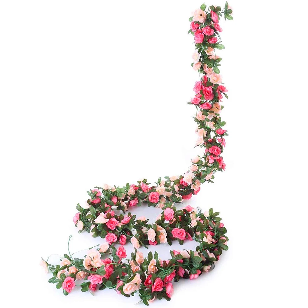 douyif Ghirlanda Di Rose Artificiali 180cm Vite Di Fiori Di Rose Artificiali Con Vite Di Rose Ghirlanda Di Fiori Artificiali per Matrimonio Feste Recinzione Casa Giardino 2Pcs (Rosa