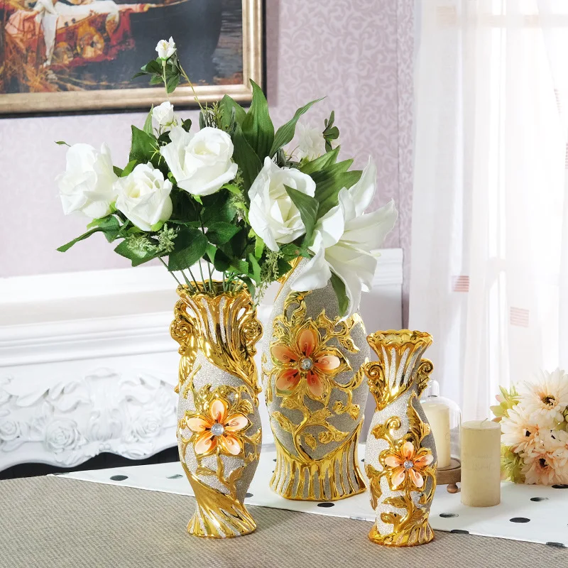 Europe Gold-Plated Ceramic Large Vase Home Decor Creative Design Porcelain Decorative Flower Vase For Wedding Decoration