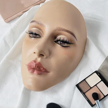 Modello per Pratica Trucco Viso Completo, Manichino in Silicone 5D con Pelle Bionica, Occhi, Sopracciglia, Ciglia e Ombretto per Principianti e Truccatori Professionisti