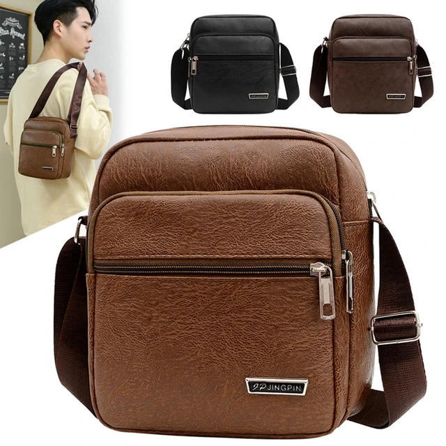 Men Genuine Leather or Canvas Crossbody Sling Bag with USB Charging One Size -2 in Dark Brown | Small