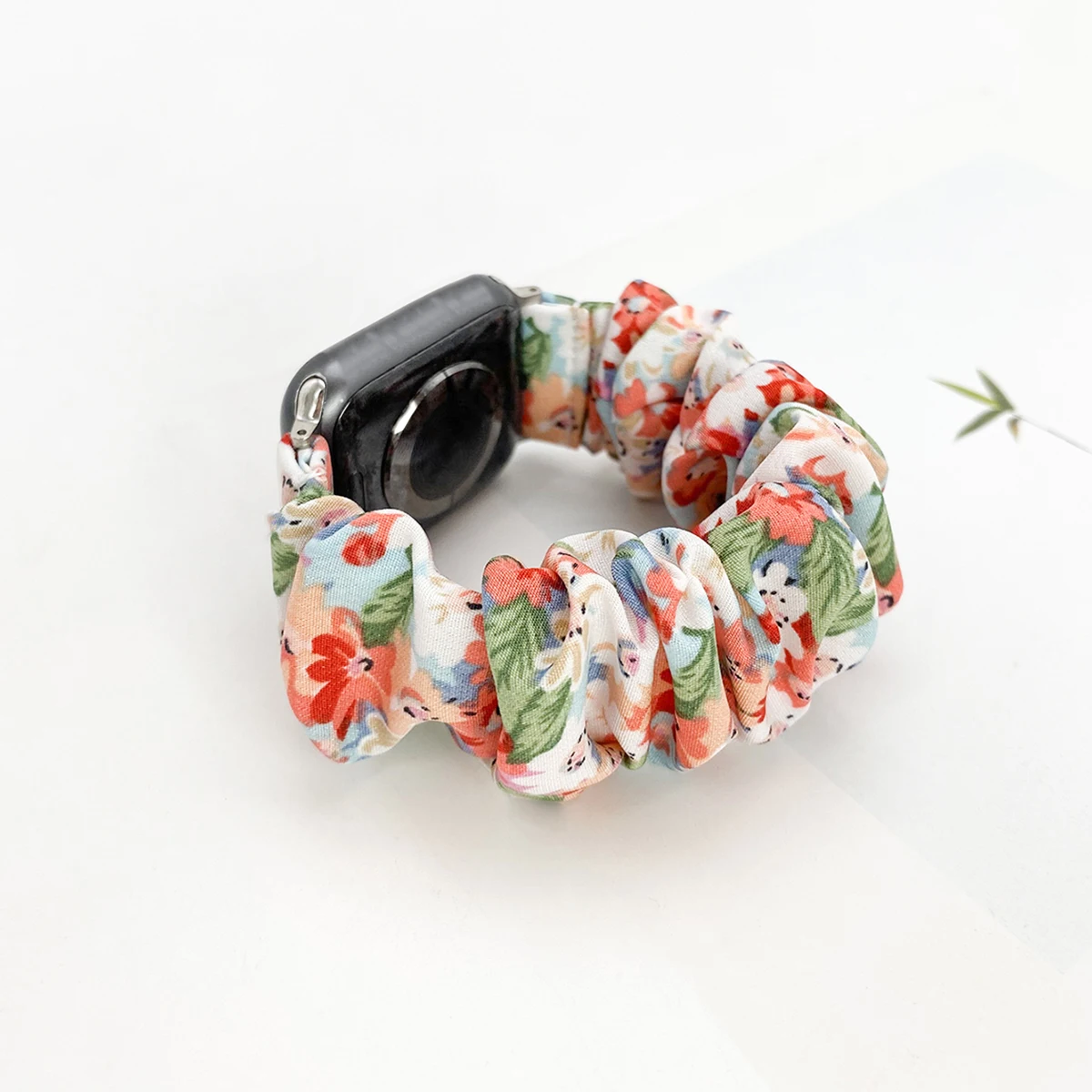 Elastic Fabric Scrunchie Band  with Apple Watch 45mm 44mm 42mm, Soft Women Strap Replacement for iWatch Series 7 6 5 4 3 2 1SE