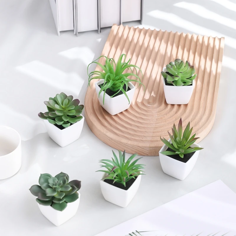 6PCS (1SET) Artificial Plant Evergreen Bonsai, Decorated In Living Homes, Bedroom, Dining Room, Office Desk, Windowsill