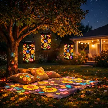 Colorful Solar Sunflower Lantern Waterproof Outdoor Glow Shadow Light Solar Powered for Pathway Lawn Garden Yard Night Decor 1