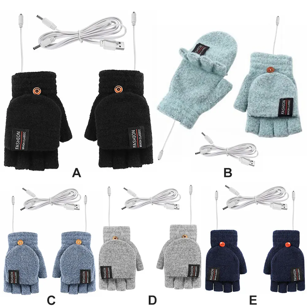 USB Electric Heated Gloves Adjustable Temperature Full Half Finger Warmer Touchscreen Fingerless Hands Warmer Warm Winter Warmer
