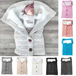 Sacos de dormir calientes para bebé recién nacido, edredón de punto con botón para invierno, envoltura de cochecito, manta para niño pequeño